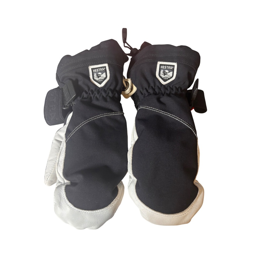 Hestra Unisex Heli Ski Mittens Size 6 Black White Leather Gorpcore Alpine